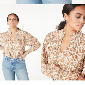 Cleobella Floral Blouse in Brown and Cream